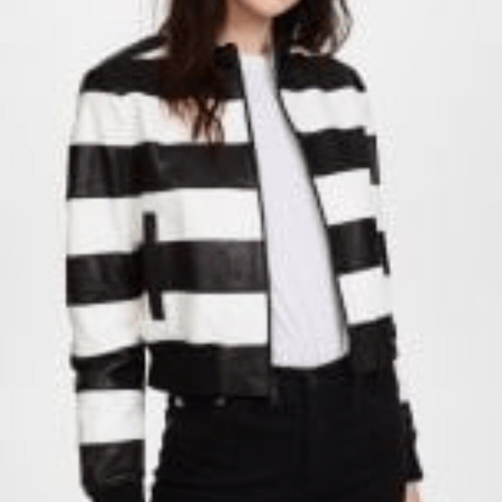 Alice + Olivia Nixon Striped Leather Jacket Sz XS